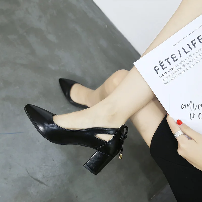 Туфли лодочки на высоком квадратном каблуке универсальная Профессиональная