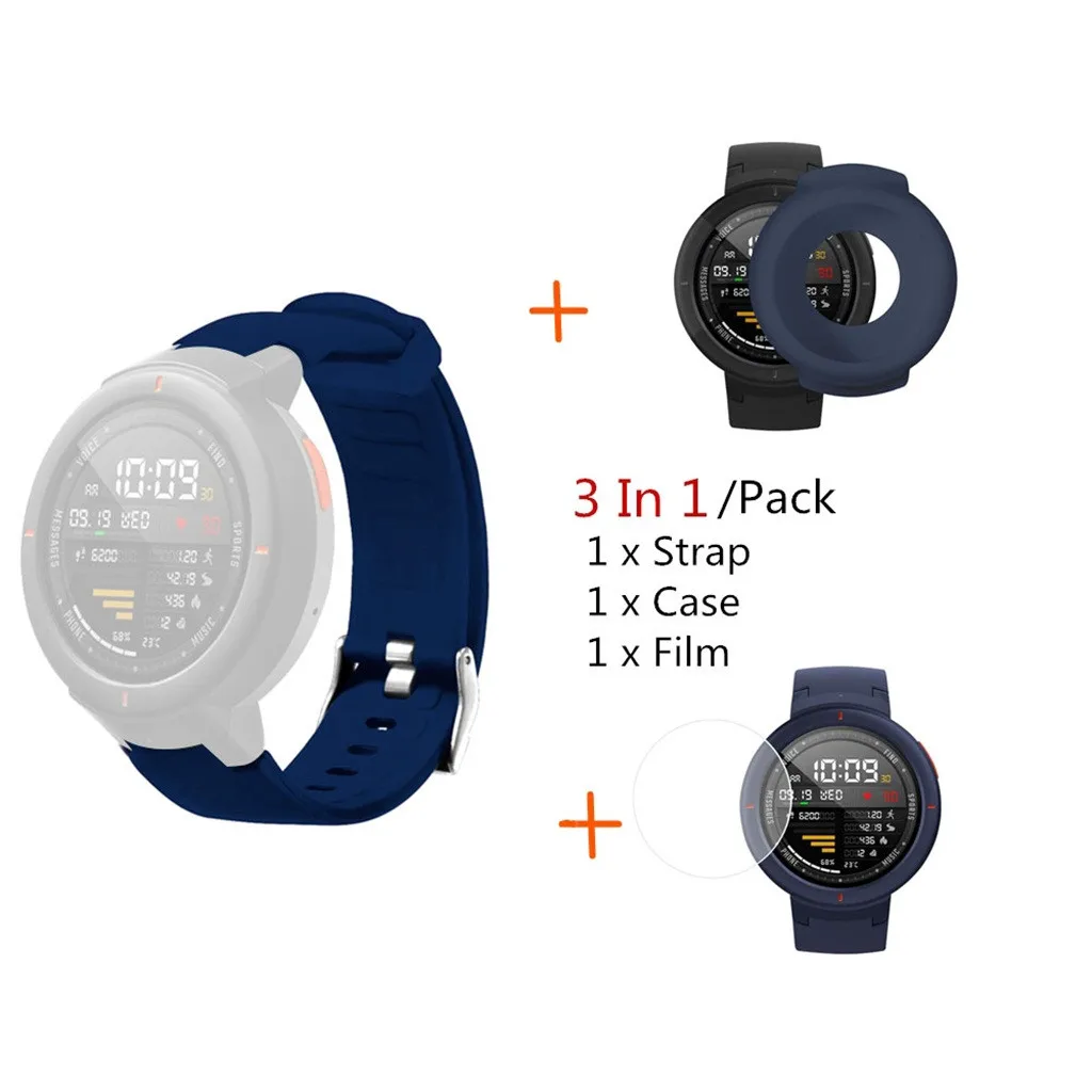 Dark Blue Силиконовый ремешок для часов чехол для Huami Amazfit Verge с защитой экрана Watachband Спортивные товары аксессуары - Цвет: Dark Blue