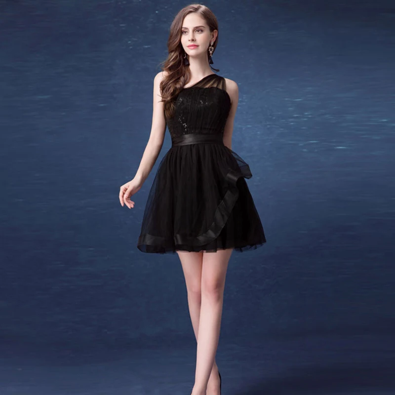 Мини черный Платье Для Коктейля Новое прибытие Одно Плечо Сексуальное короткое