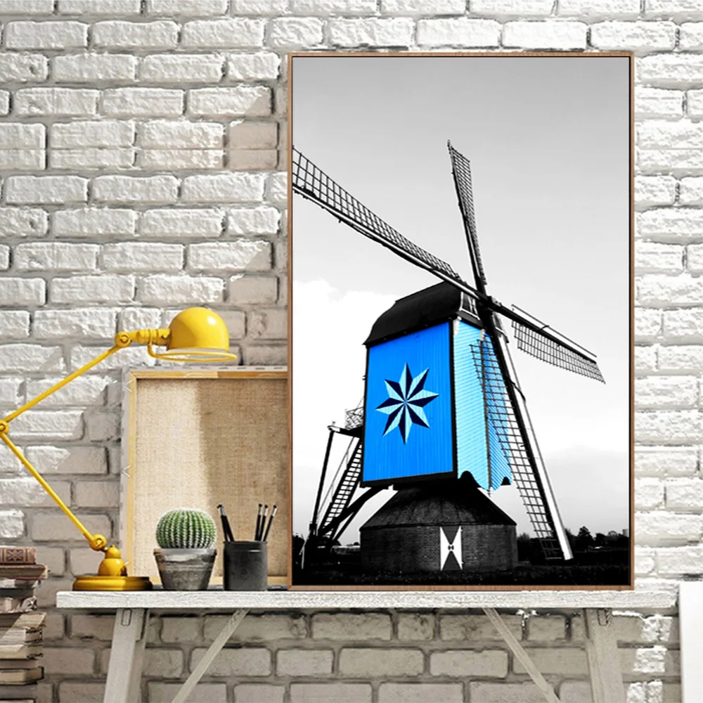 

Blue Windmill Posters And Prints For Living Room Wall Art Decoration Canvas Painting Wall Pictures For Bedroom