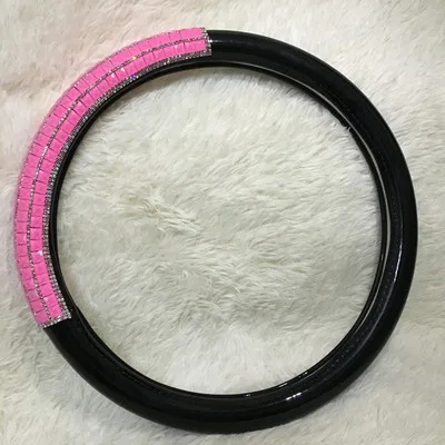 Pink black Роскошные хрустальные короны шипованные Стразы покрытые кожей чехол рулевого колеса автомобиля алмазные рулевые Чехлы для женщин девочек - Название цвета: Pink black