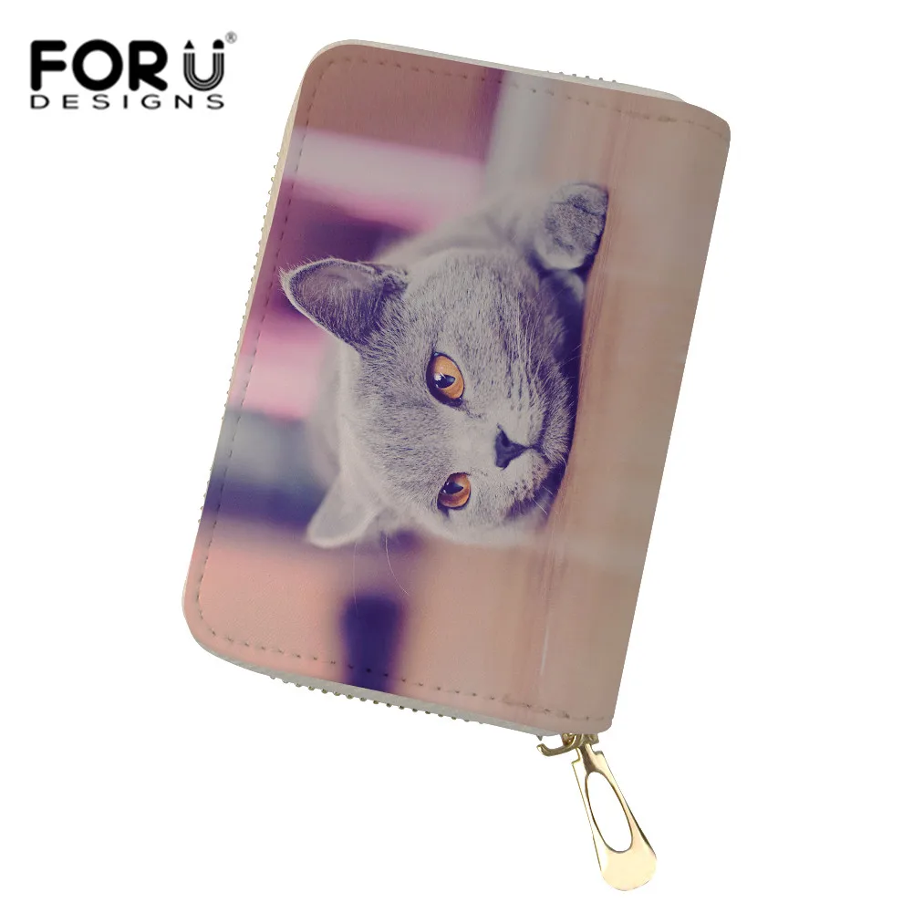 CB012Z5 FORUDESIGNS, молитвенный принт кошки из искусственной кожи, кредитный держатель для карт, Женский Бизнес ID держатель для карт s, животные, на молнии, кошельки, мини портмоне - Цвет: CB012Z5