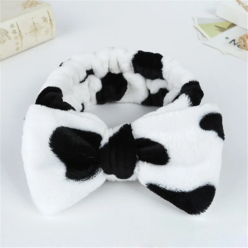 black headband Милая мягкая бархатная повязка на голову для девушек с бантом, в горошек, в полоску, повязка на голову для женщин, модная повязка на голову, аксессуары для волос - Цвет: black headband
