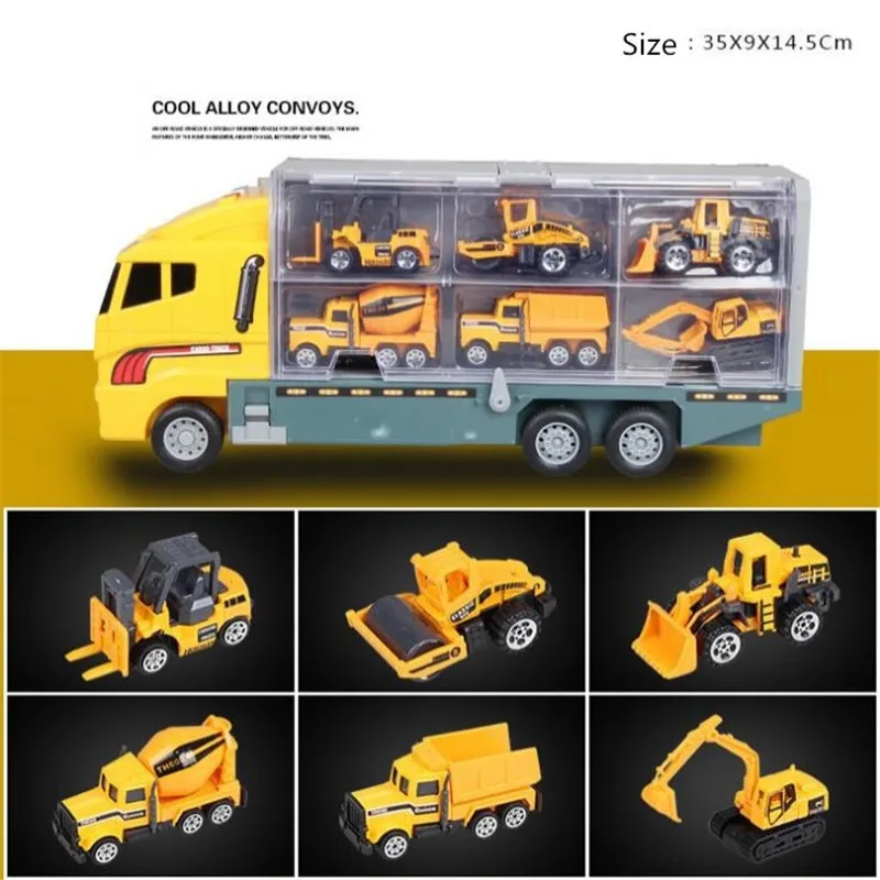 Автомобили из литого металла игрушка 2 в 1 грузовик сплава Hauler с 12 маленькими