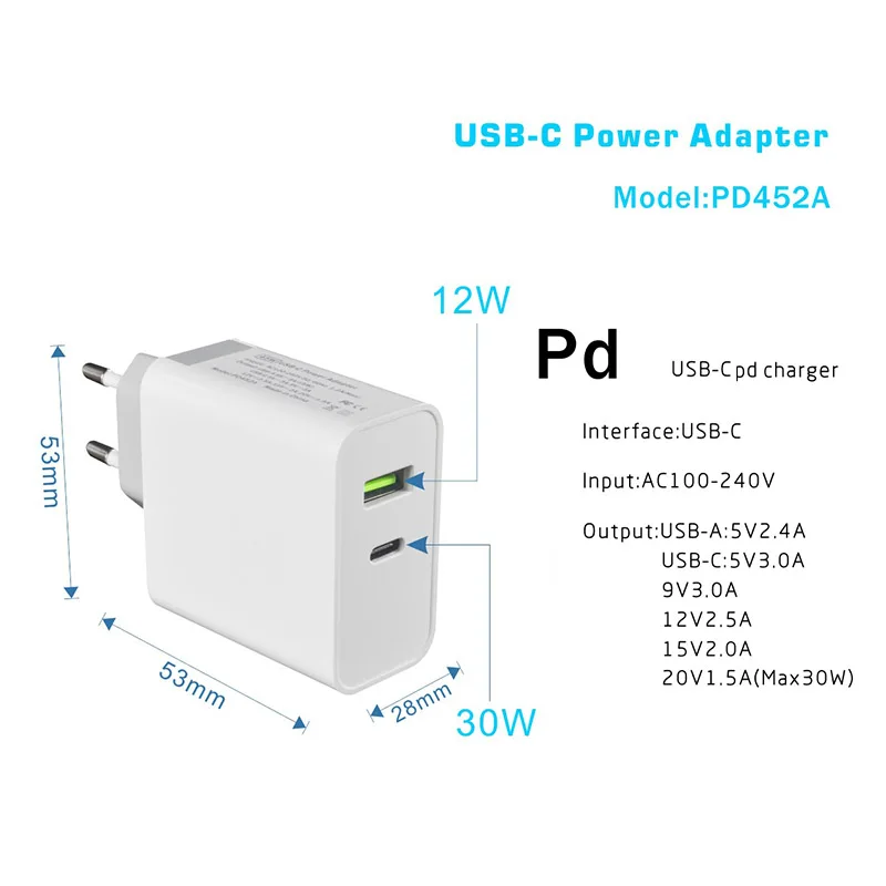 30 Вт USB PD Зарядка адаптер питания Тип C 3 0 зарядное устройство для мобильного