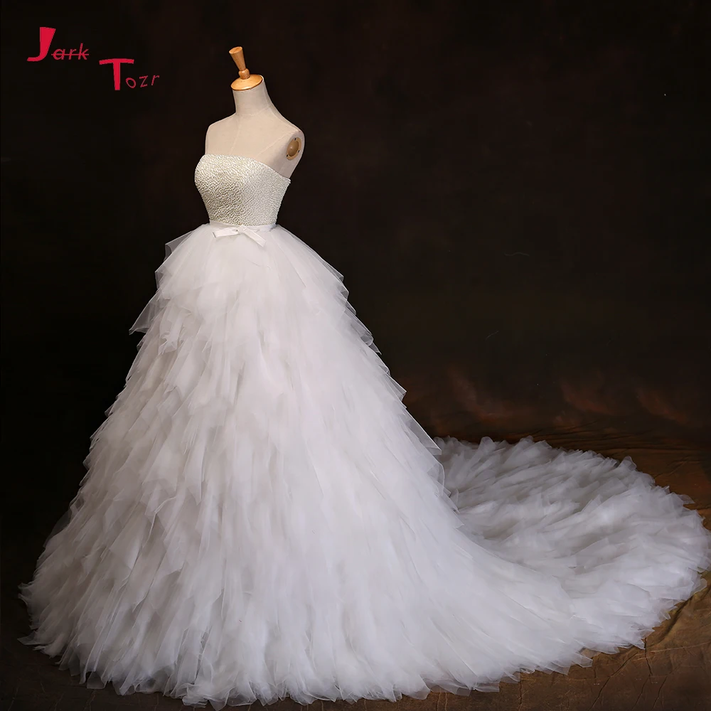 Jark Tozr Real Picture Lace Up Back Luxury Pearls Bodice White Organza Gorgeous Ball Gown Wedding Dresses 2019 Vestidos De Noiva | Свадьбы и