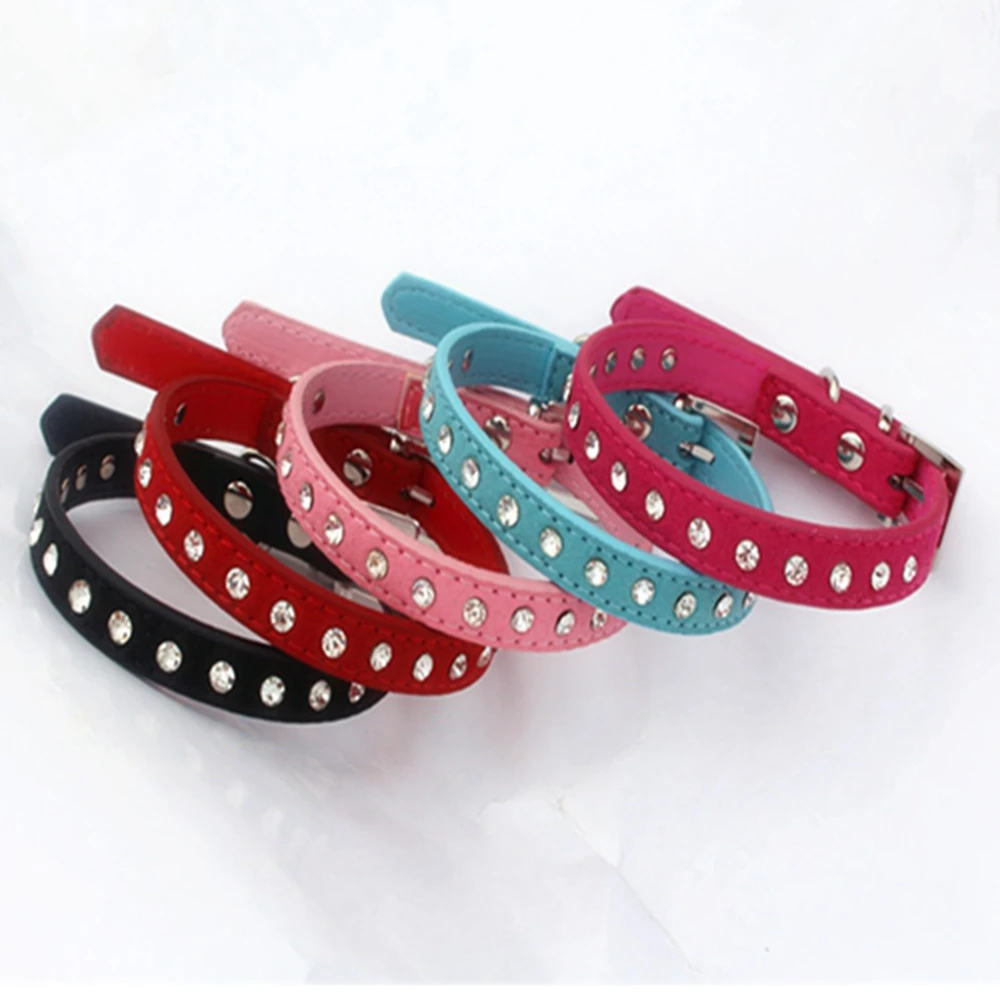 Прозрачные ошейники стразы из замши для щенков и кошек маленьких пород XXS/XS/S|dog cat