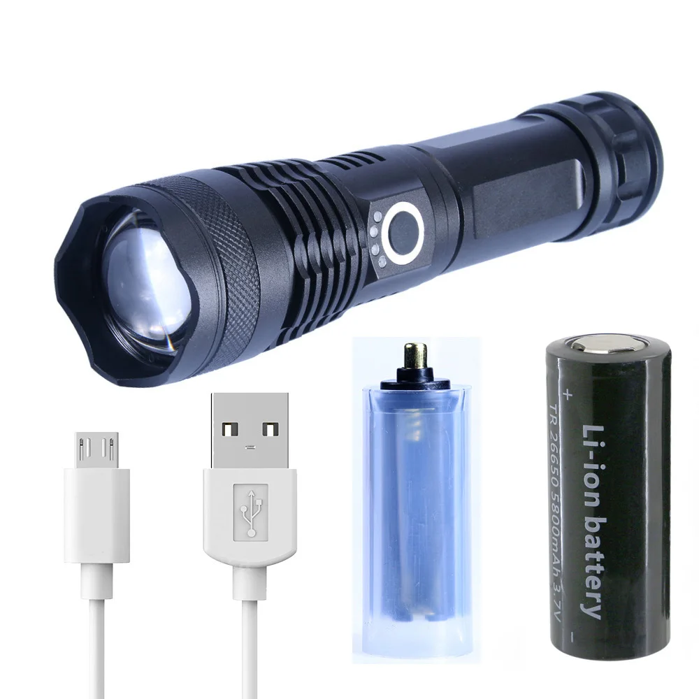 Светодиодный XHP50 Zoom фонарик 1500LM Мощный USB Перезаряжаемый 5 режимов