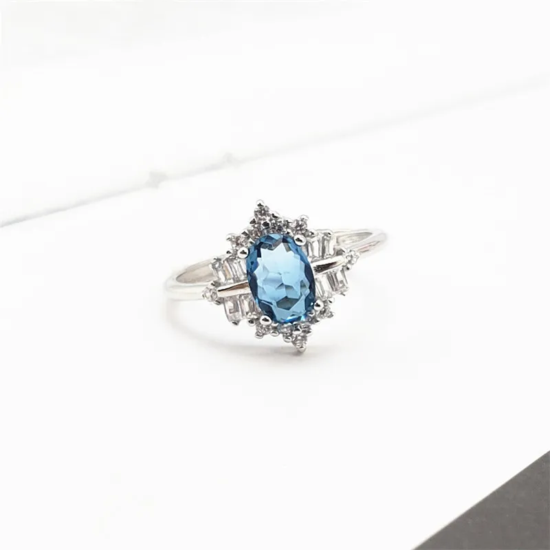 Blue Натуральный кристалл драгоценный камень, настоящее 925 пробы, серебро, бриллиант, винтажное женское кольцо, S925 Настоящее чистое серебро, синее/кольцо из драгоценного фиолетового камня - Цвет камня: Blue