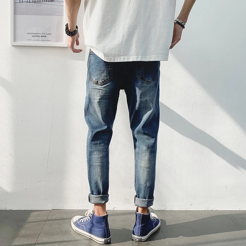 Мужские ковбойские брюки с дырками повседневные Стрейчевые облегающие джинсы