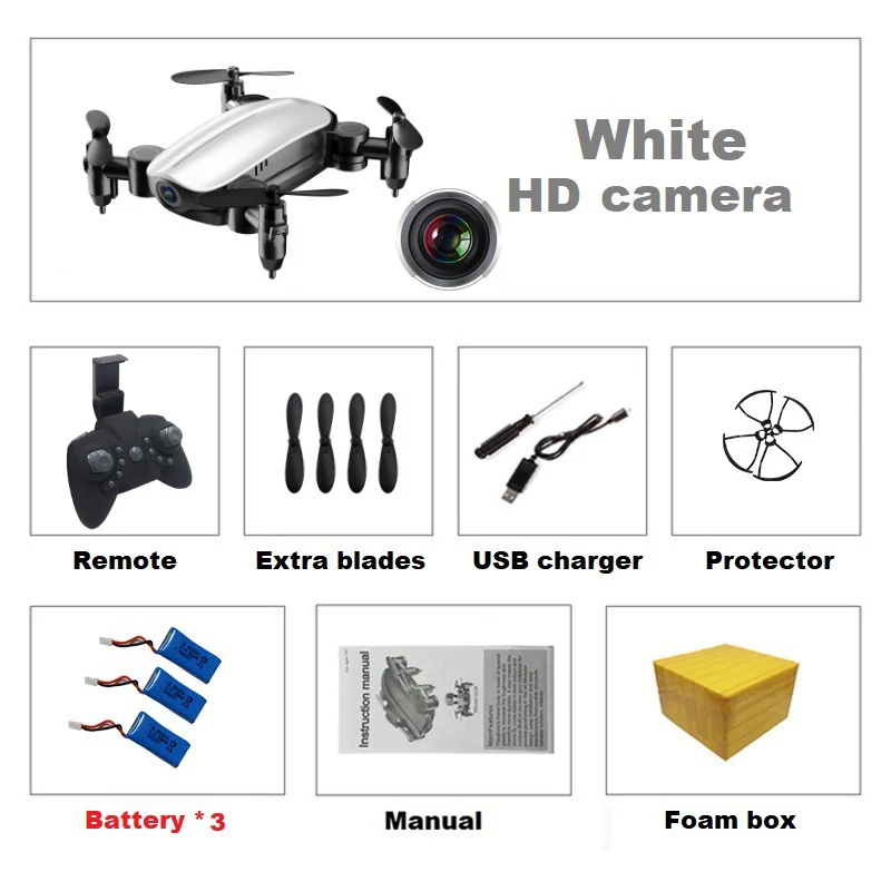 Teeggi T10 мини-Дрон с камерой HD складной WiFi FPV RC Квадрокоптер Безголовый режим удержания высоты VS S9 Микро Карманный селфи Дрон - Цвет: White 0.3MP 3B F