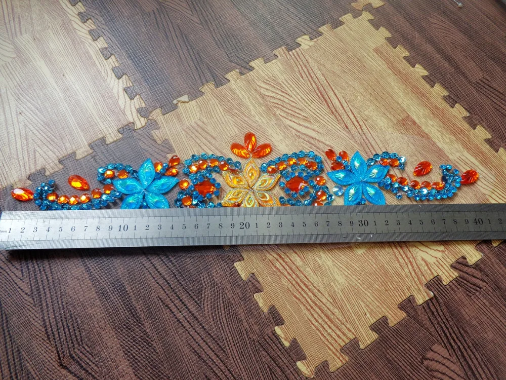 A151 чистая ручная работа Ослепительная оранжевая/небесно-голубая пришивная