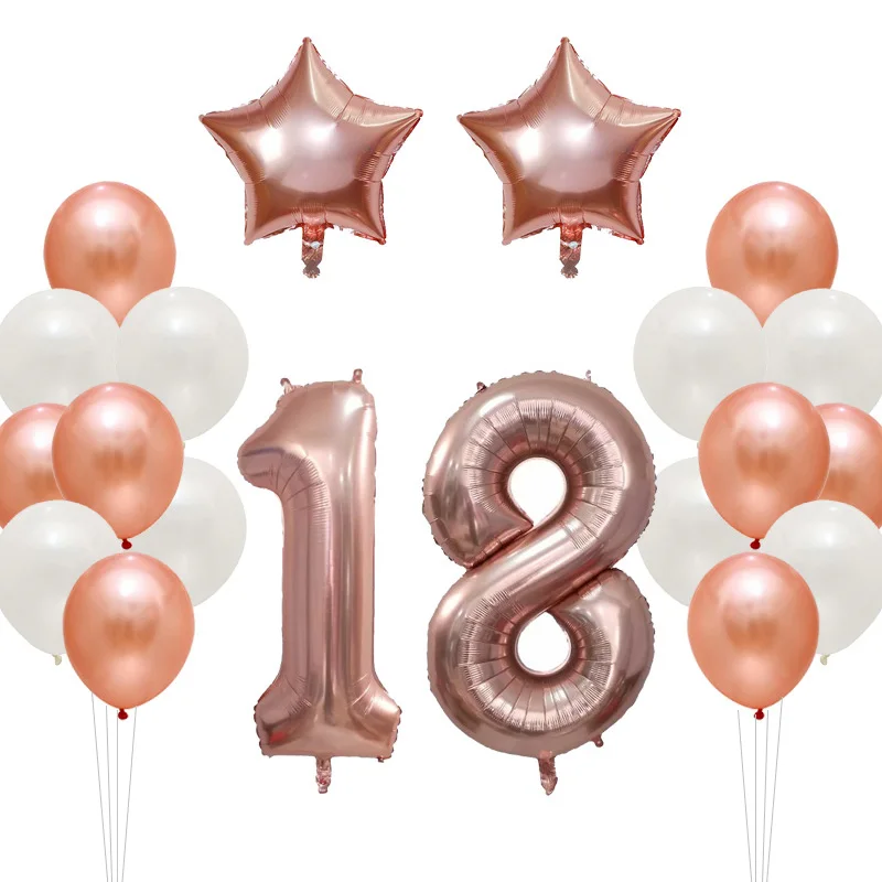 Rose gold 18 20 шт. 30 дюймов розовые золотые шары из фольги в виде цифр Черный Серебряный Цифровой 18 20 25 30 50 взрослых день рождения латексные шары Декор поставки - Цвет: Rose gold 18