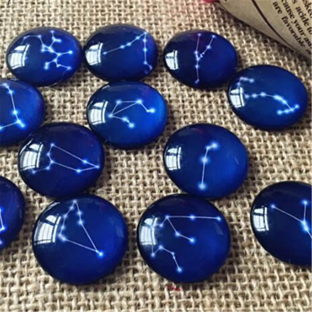

50pcs 12 Constellations Glass Cameo 8-15MM Handmade Glass Round Lover Jewelry Flatback Cabochon Crafts diy Charms Accessory
