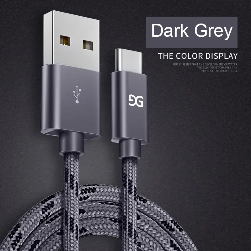 Dark Grey GUSGU нейлоновый usb type-C кабель для быстрой зарядки Xiaomi type-C кабель для samsung HUAWEI htc дата кабель для Nexus OnePlus LG кабели - Цвет: Dark Grey