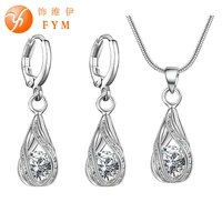 5 colors water drop pendent transparent zircon cubic snake chain necklace earrings jewelry set for women bridal wedding party