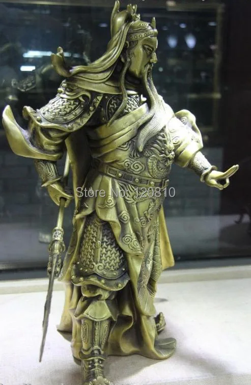 Китайская латунная медная Guan Gong Yu фиксатор на палец Меч Дракона Статуя Воина
