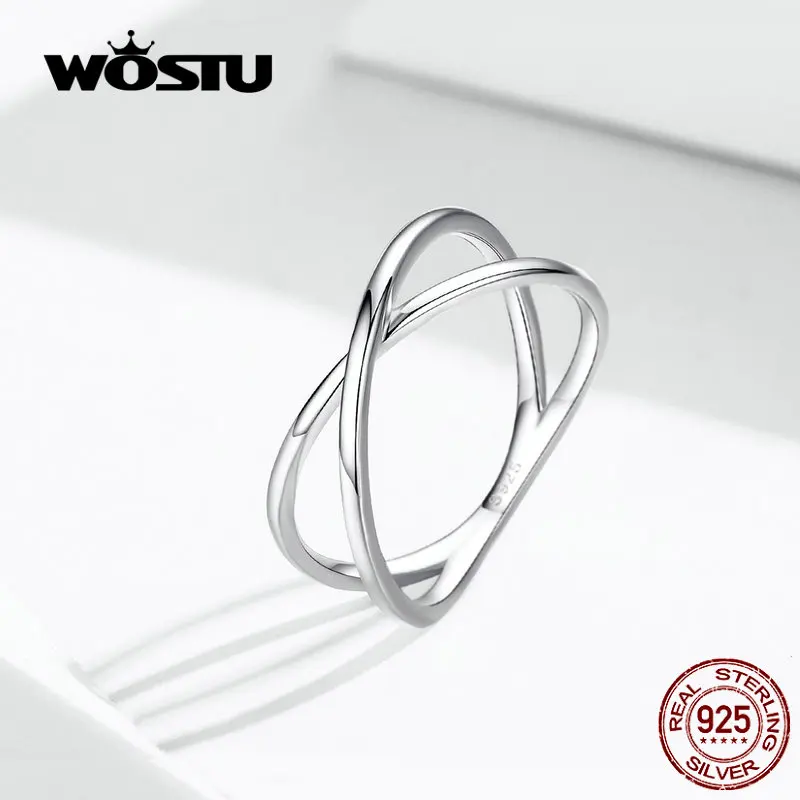 WOSTU Настоящее 925 стальное кольцо Серебряный двойной слой с крестом кольца на палец классические новые кольца для женщин ювелирные изделия подарок CQR543