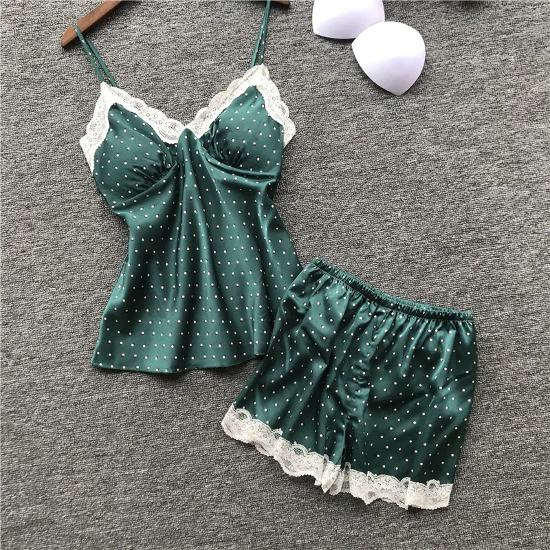 Женский пижамный комплект MECHCITIZ летний из 2 предметов шелковая пижама топ + шорты