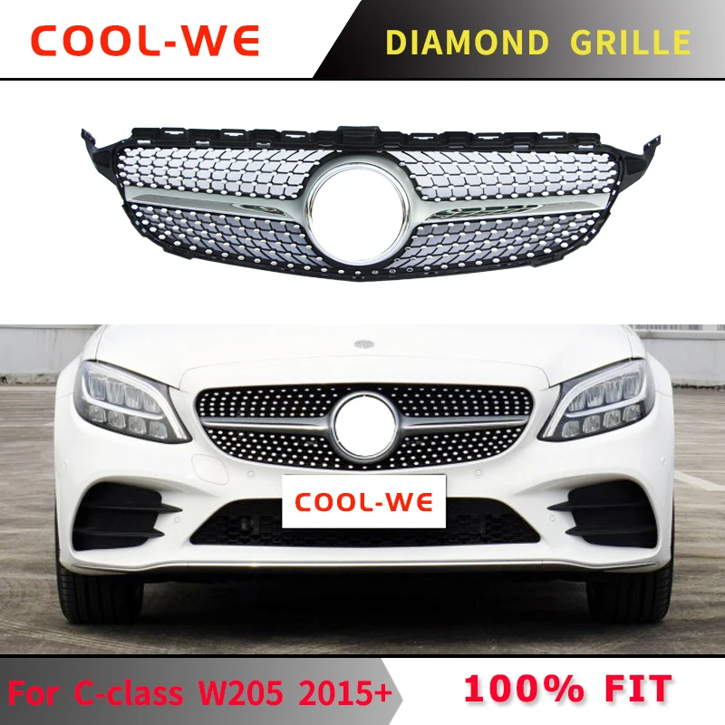 Suitable for Mercedes Benz Diamond Racing Grill w205 C Class C180 C200 C250 C300 2015+ | Автомобили и мотоциклы