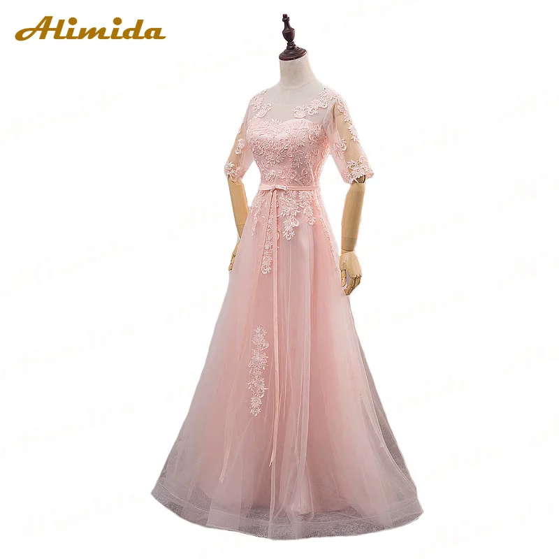 Элегантное розовое вечернее платье для девочек с длинными 2020 аппликации кружево