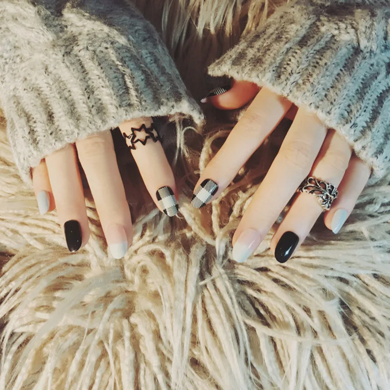 Миндальные накладные ногти градиентные средней длины Саржевые квадратные Diy