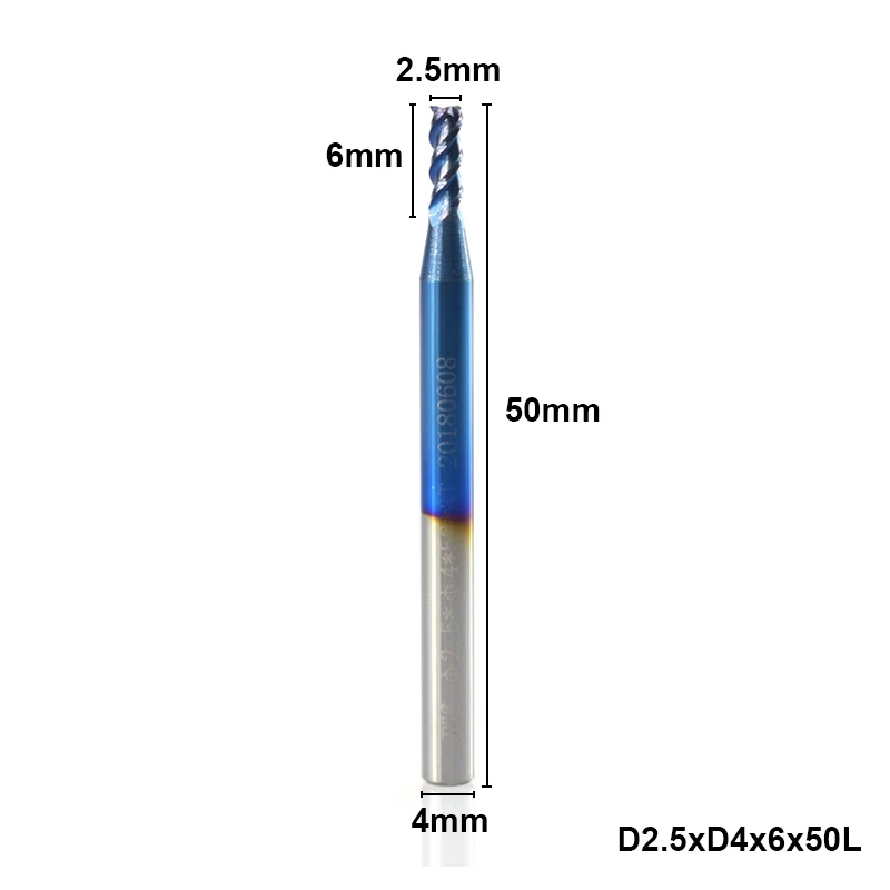 1pc D2.5xD4x6x50L XCAN 1 шт. 1-12 мм с синим покрытием 3 флейты карбида концевые фрезы алюминиевый режущий фрезы Спиральные Фрезы с ЧПУ Концевая фреза - Длина режущей кромки: 1pc D2.5xD4x6x50L
