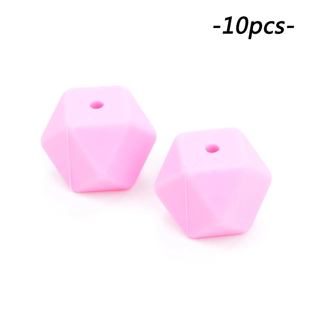 pink LOFCA 10 шт./лот шестигранные бусины 17 мм геометрические силиконовые бусины BPA бесплатно детские жевательные прорезыватели зубопрорезыватель соска зажим - Цвет: pink