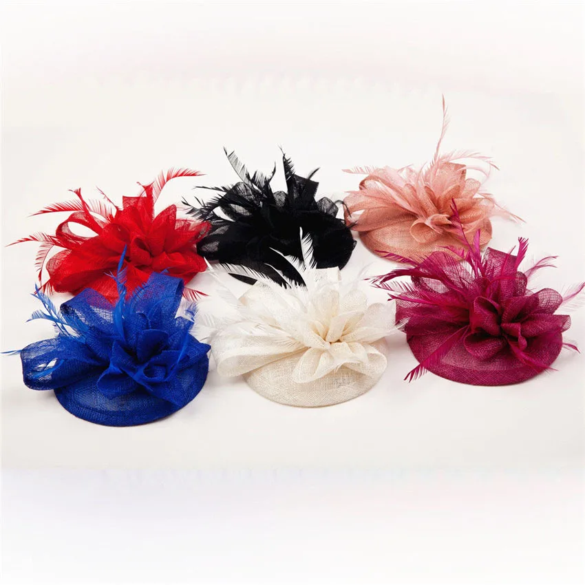 Женские маленькие головные уборы-фасцинаторы ShanFu из синамая с перьями и цветочными украшениями для церковных мероприятий SFCS12187, 6 штук в наборе.