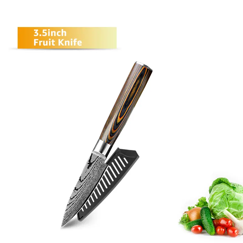 3.5inch paring knife Поварские ножи, кухонный нож, японский 7CR17 440C, высокоуглеродистая Нержавеющая сталь, имитация дамасской шлифовки, лазерный нож, Прямая поставка - Цвет: 3.5inch paring knife