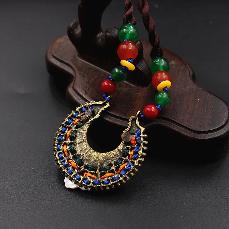 Yanting Peace Buckle Choker Necklace For Women Ethnic Hand Knitted Short Pendant Vintage Jewelry Shell Flower 0134 | Украшения и