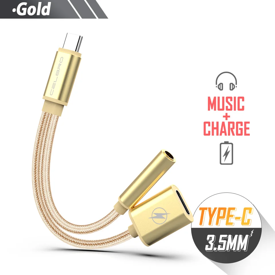 Usb type C до 3,5 мм адаптер для наушников и зарядное устройство 2 в 1 Aux аудио конвертер для samsung Galaxy A6s A8s A8 A9 huawei - Цвет: Gold