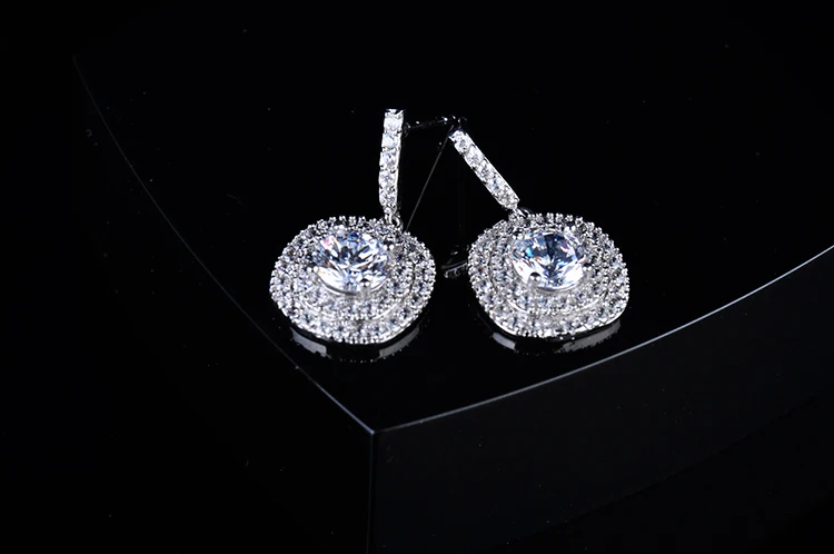 FIVE COLOR OPTIONS Brand Latest Design Glittering Cubic Zirconia Paved Halo Earrings Wedding Jewelry GLE3694 | Украшения и