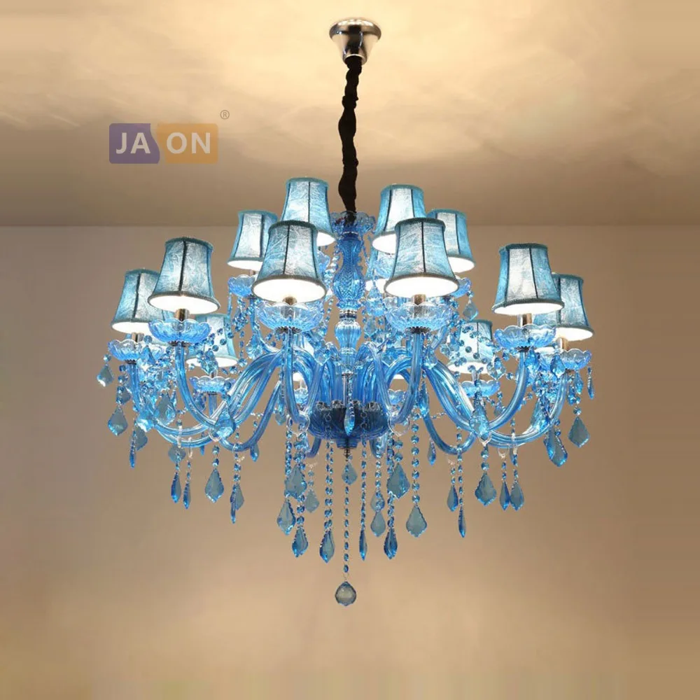 Светодиодная люстра e14 из железа и стекла европейская синяя Подвесная лампа для