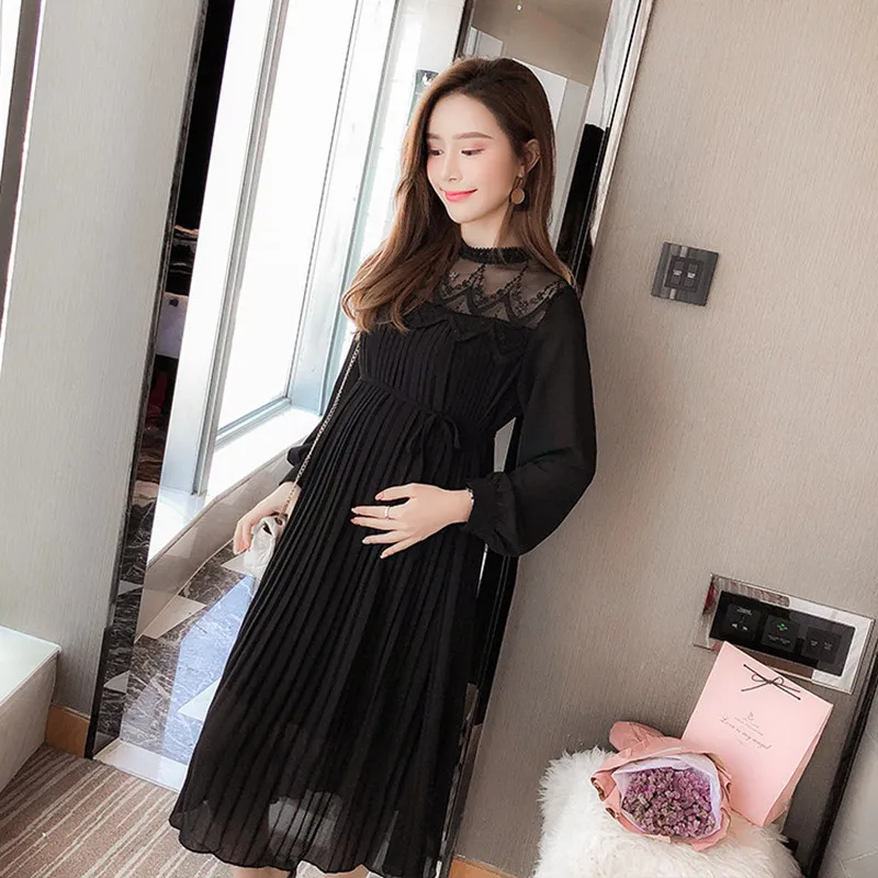 

Весенние шифоновые платья для беременных с длинным рукавом Одежда для беременных модное плиссированное платье для беременных женщин