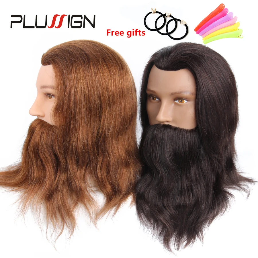 Plussign Hairstyle Doll Men Hairdressing Training Head Real Hair With Beard Hairdressing Manikin Hair Salon Training Head