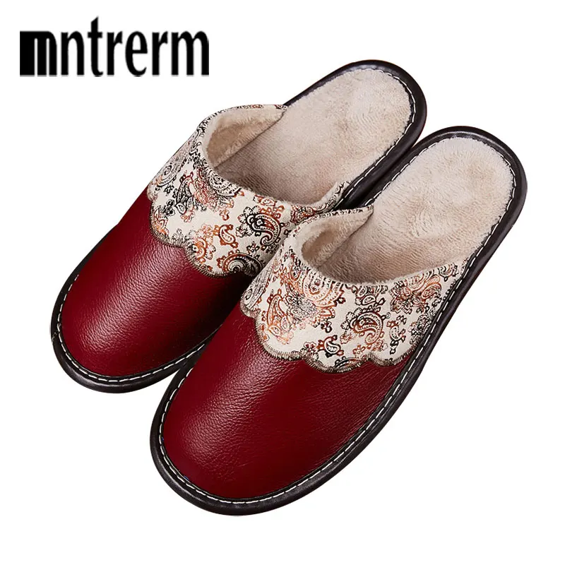 

Mntrerm Women Slippers Lover Winter Genuine Leather Thick With Plush Warm Indoor Non-slip Thermal Home Slipper 2020 New Hot Sale
