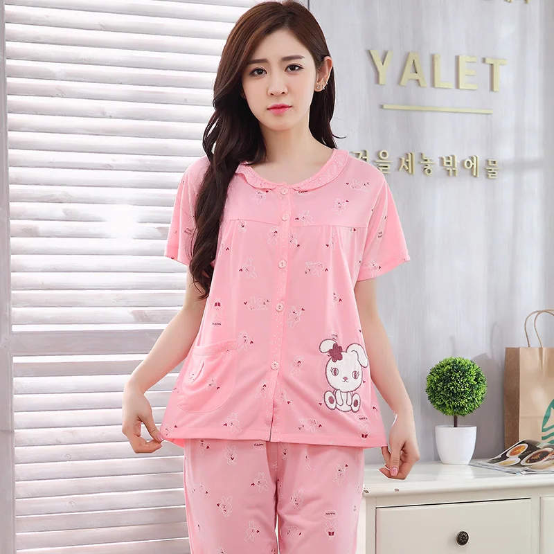 

Plus size M-4XL women pajamas set summer short sleeve sleepwear female home clothing pajamas