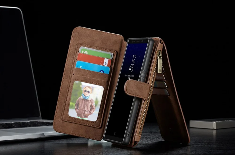 For Funda Samsung Galaxy Note 8 Case Flip Zipper Genuine Cowhide Leather Wallet Phone Cases Cover For Samsung Note 9 S10 Note 8