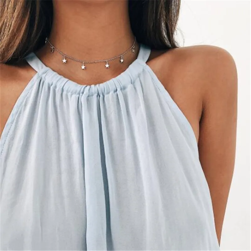 LUSION Boho женский чокер золотая, Серебряная цепочка чокер со звездой подвеска с деревянной вставкой Kolye Bijoux Collares Mujer Collier Femme подарок - Окраска металла: sliver
