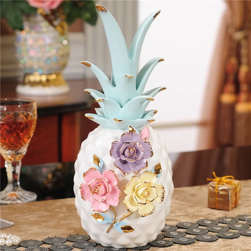 VILEAD 10'' 8.8'' 2 Size Colorful Mosaic Flower Ceramic Pineapple Miniatures Figurines Fruit Crafts for New Year Home Decoracion |