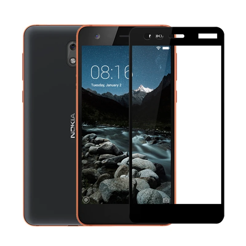 Полное покрытие закаленного стекла для Nokia 2, защитная пленка для экрана 5,0 дюймов, электропокрытие.