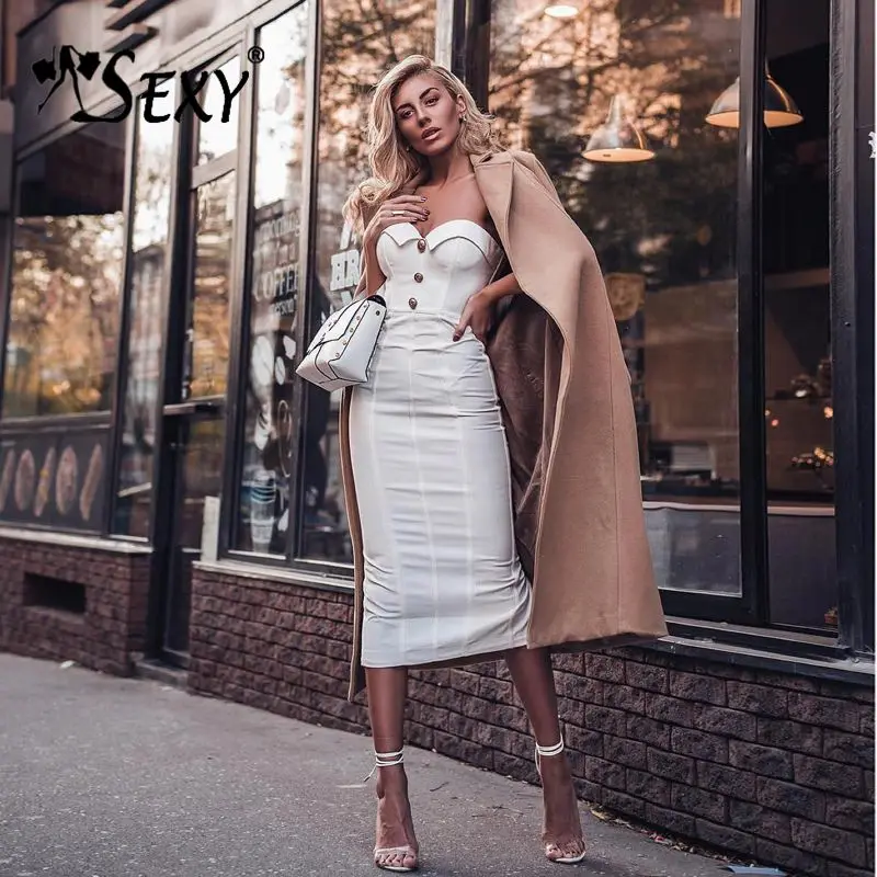 Женское облегающее платье бандо Gosexy без бретелек на пуговицах рукавов для