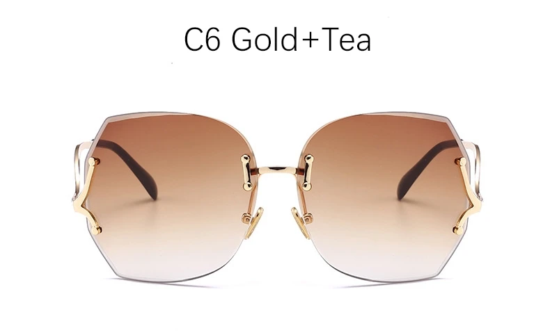 C6 Gold Tea Без оправы градиентный солнцезащитные очки для женщин роскошные большие квадратные Розовые Оттенки для женщин металлическая оправа модные брендовые прозрачные очки - Цвет линз: C6 Gold Tea