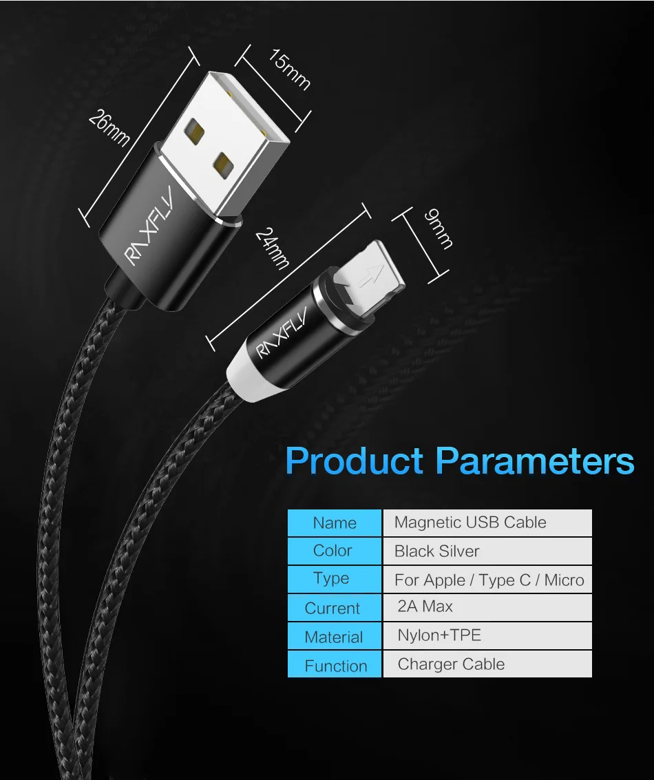 RAXFLY Магнитный кабель для iPhone х Micro USB кабель для Redmi Note 5 Магнитная Зарядное устройство USB кабель для samsung S9 s8 huawei P20 Lite магнитная зарядка