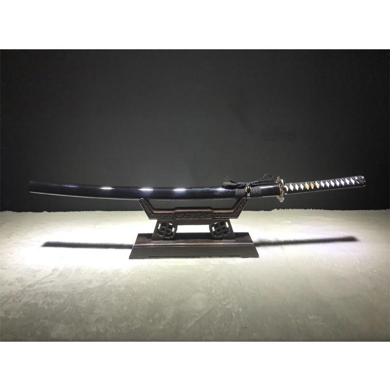 Online Japanischen Krieger Messer Katana 102 Cm Checkered Eisen Schwarz Holz Mantel überlegene Qualität Schwert Nicht Sharp