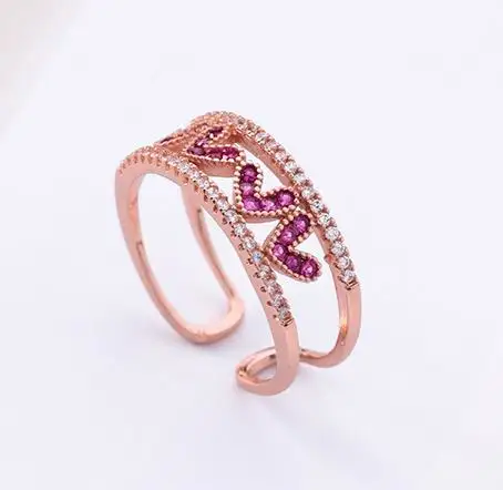 Micro Pave Zircon Love Heart Ring Double Layers Korean Style Fashion Jewelry Adjustable Rings For Women Bijoux Delicate | Украшения и