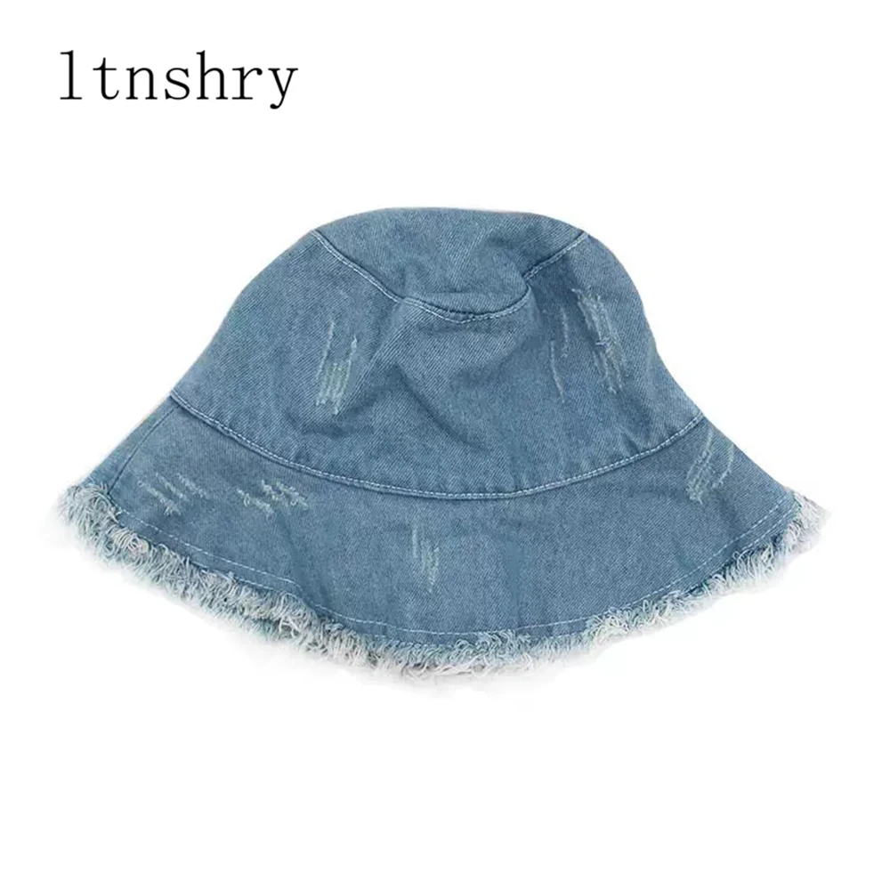 Женская джинсовая шляпа от солнца модная Гибкая с бахромой и широкими полями