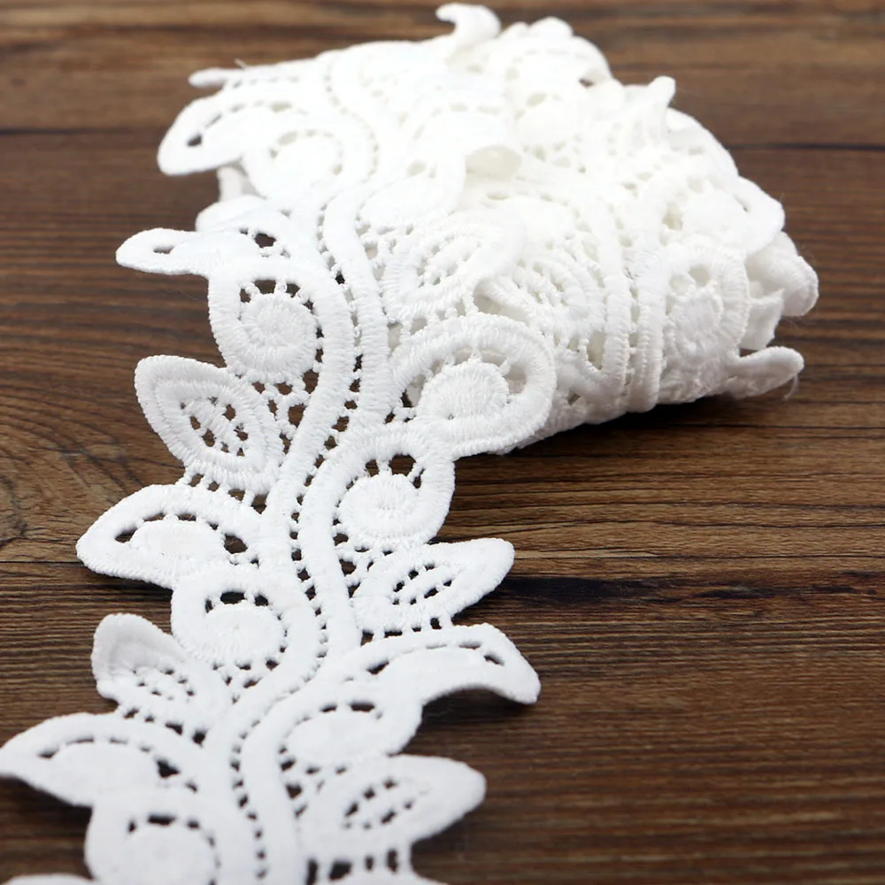 Красивая Белая Хлопчатобумажная кружевная ткань с атласом 1 ярд руководством для