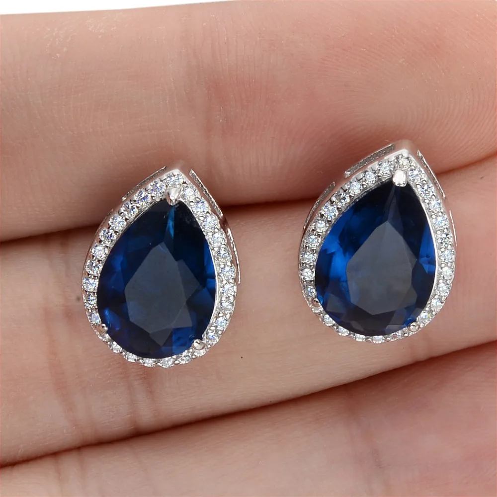Белла 925 пробы Серебряный Синий шик Tear свадебные серьги капельки простой стиль